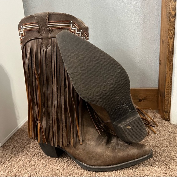ROPER Womens Fringes Snip Toe Casual Boots Mid Calf Mid Heel 2-3" - Brown - Picture 2 of 4